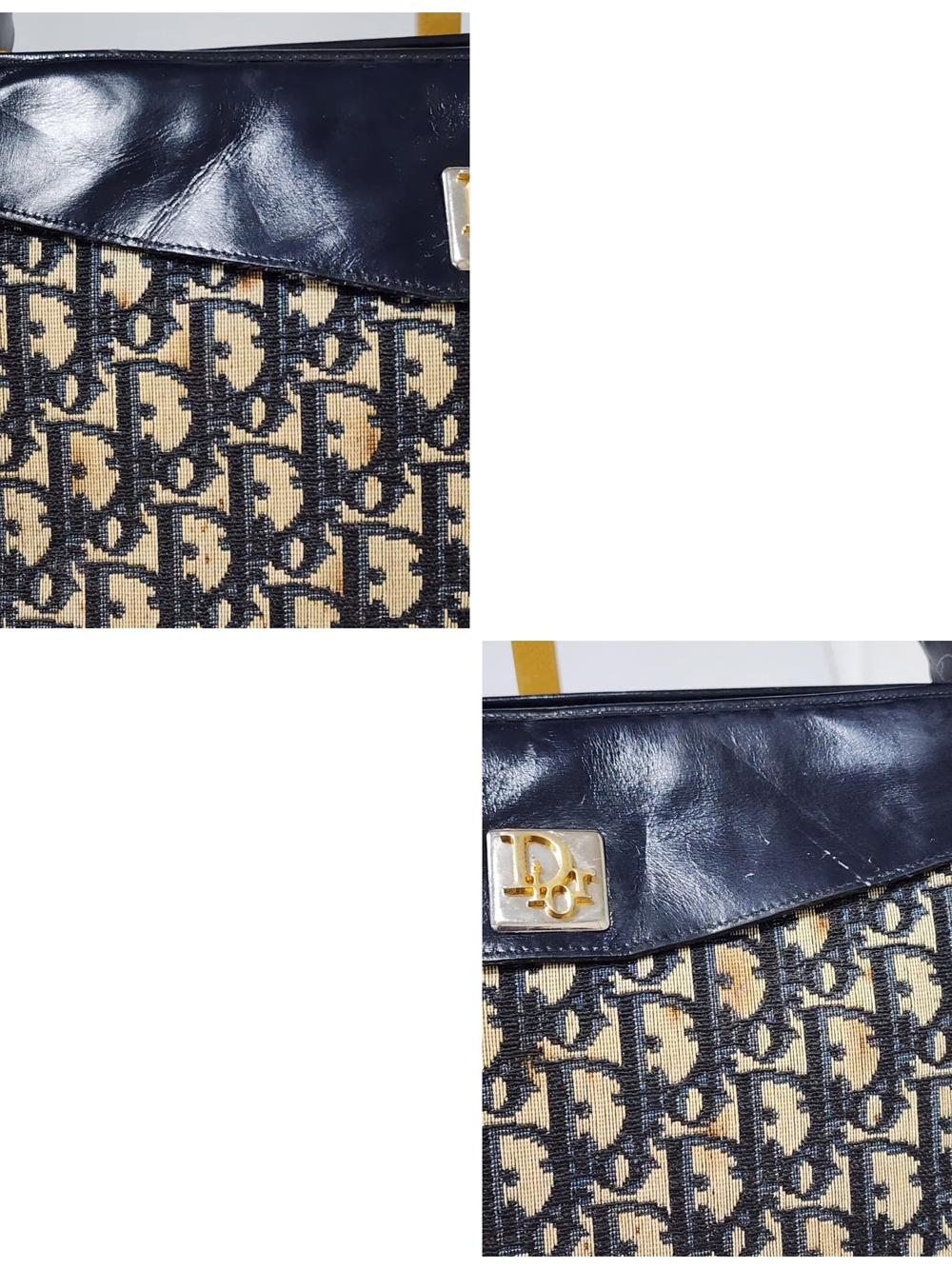 Christian Dior Vintage Diorissimo Top Handle Bag Beige/Navy Blue - Picture 11 of 16